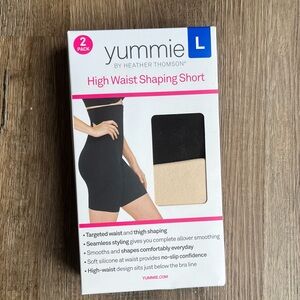 NEW Yummie by Heather Thomson High Waist Shaping Shorts Size L Black Beige